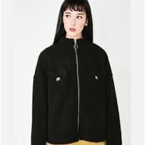 Lazy Oaf Bear Embroidered Fleece Sherpa Jacket Womens Size S